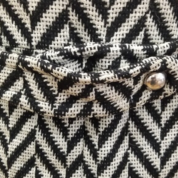 Vintage 1970s Black & White Chevron Herringbone Wool Maxi Coat – Double-Breasted - Picture 9 of 10